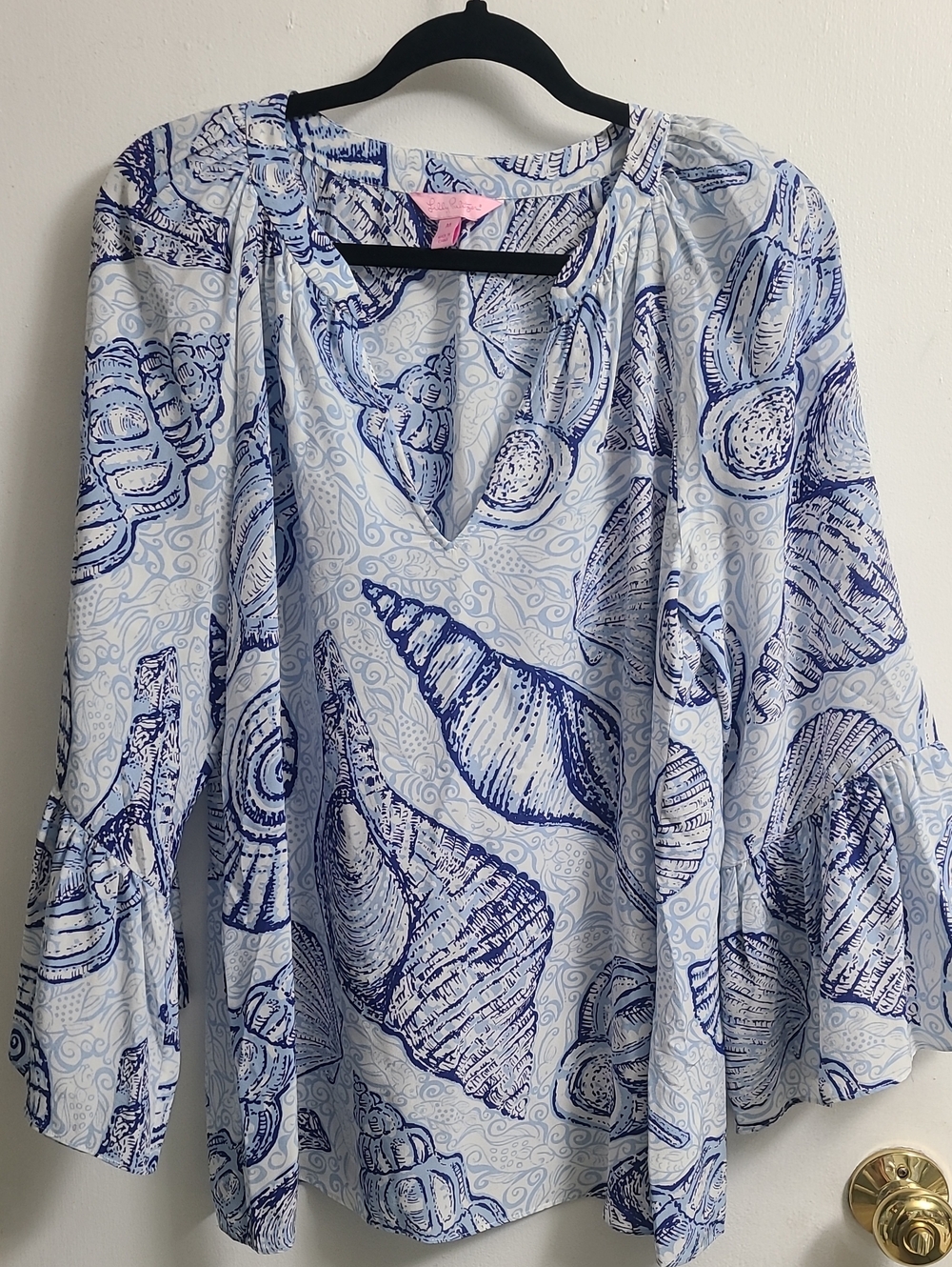 Lilly Pulitzer Matilda Women's Comfy Coastal Stylish 100% Silk Blue Blouse Sz M